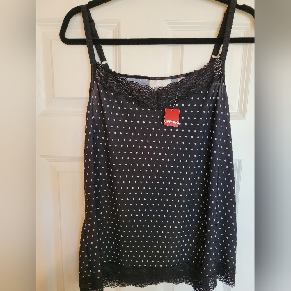 Avenue Black & White Lace Polkadot Cami